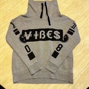 Gray Hoodie with Black Vibes Print